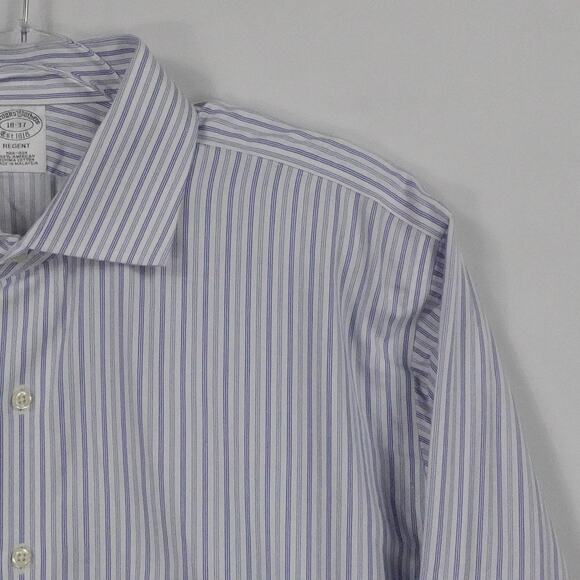 Brooks Brothers Shirt Mens 18 Blue Gray Stripe Regent Supima Non Iron Business - Picture 5 of 15